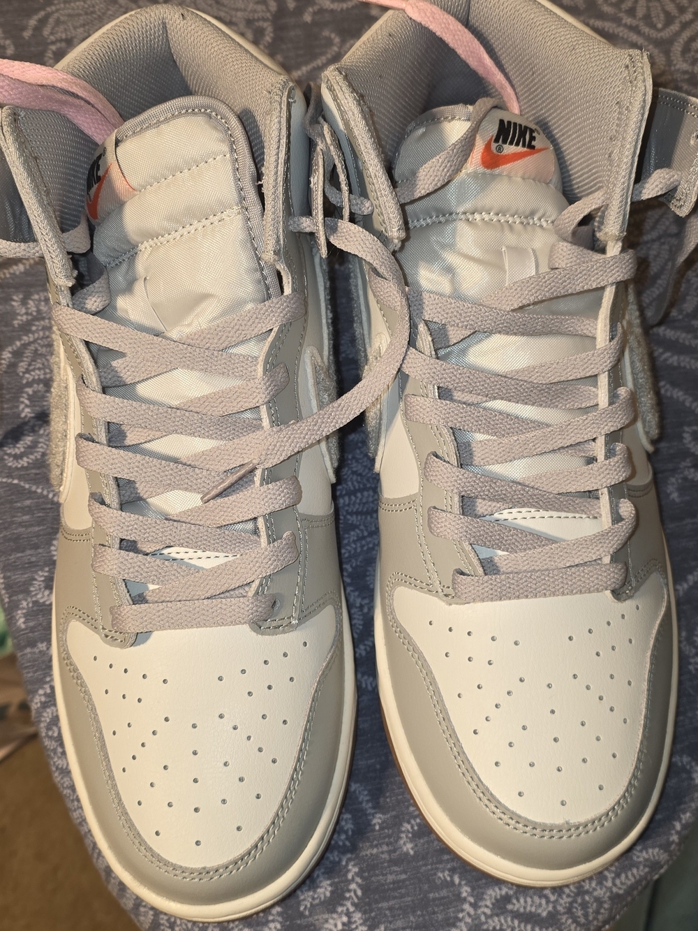 Nike Women’s Mid-Top Sneakers in Light Gray, White & Pink